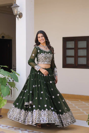 Presenting Green Color Georgette Designer Event Wear Lehenga Choli