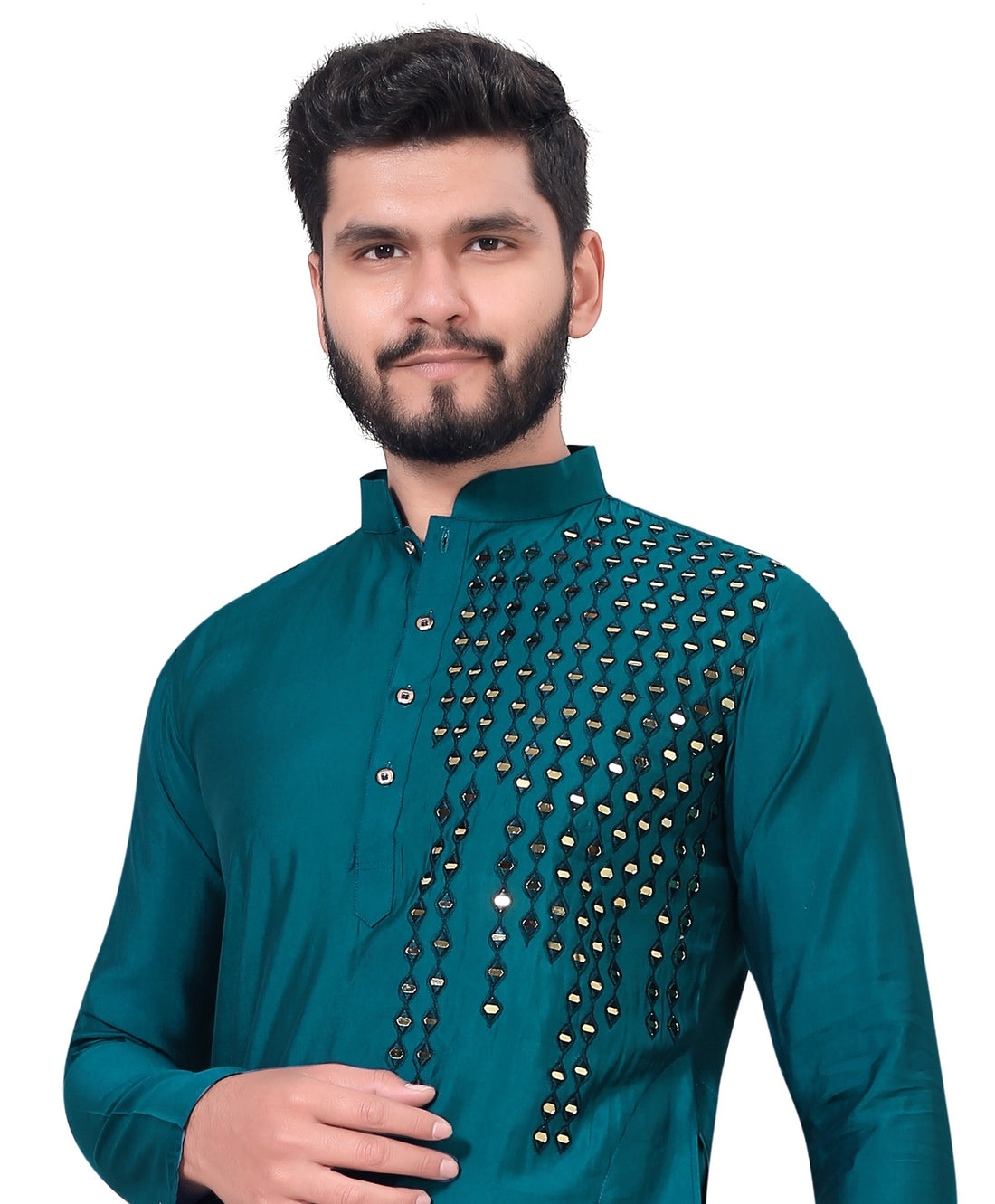 Clotix shop presents mirror work kurta with payjama for men, pure viscose cotton mirror work men's kurta, men's kurta, wedding kurta, festival kurta, navratri kurta